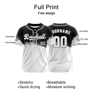 Camiseta de béisbol personalizada blanca y negra con botones para hombre mujer adulto y joven Estampado de nombre número y logotipo