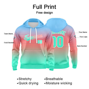 Sudadera con capucha personalizada con degradado para hombre-mujer-niña o niño Estampa tu logotipo-nombre o número en rosa y verde