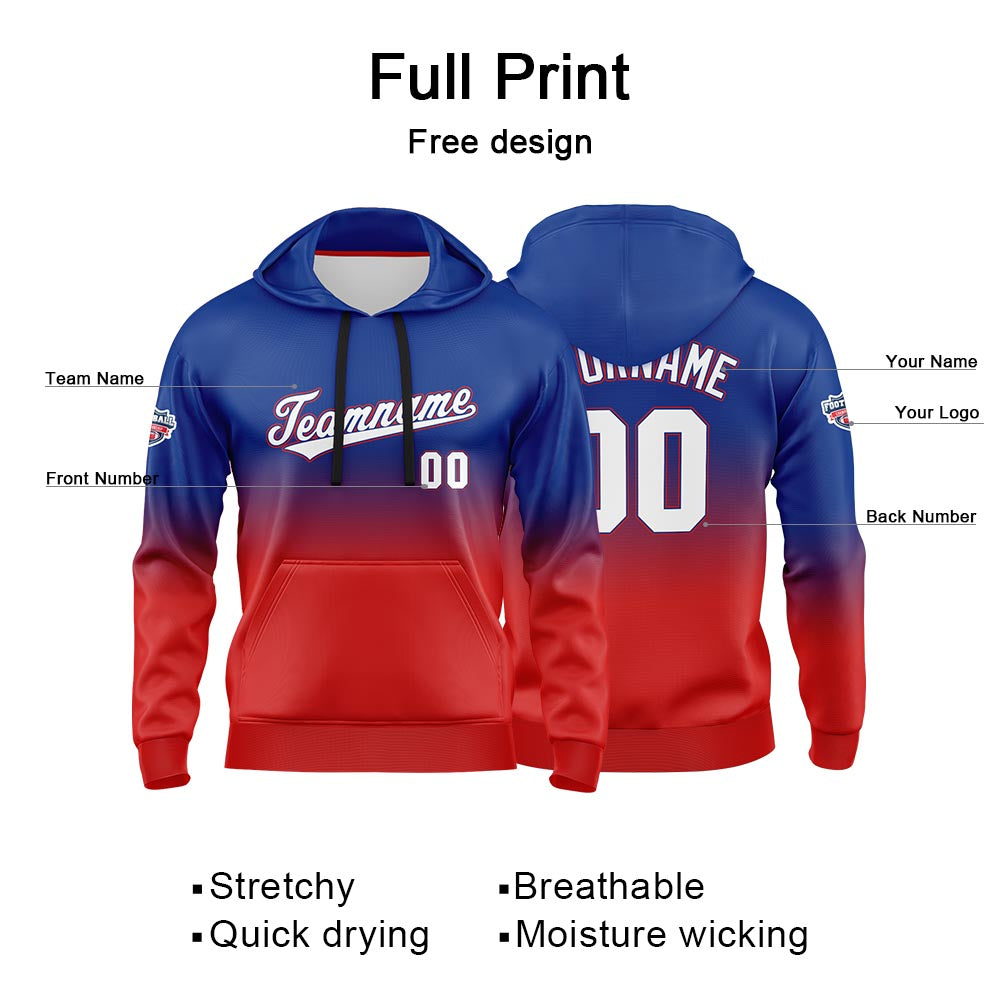 Sudadera con capucha degradada personalizada para hombre-mujer-niña o niño Estampa tu logotipo-nombre o número en rojo real
