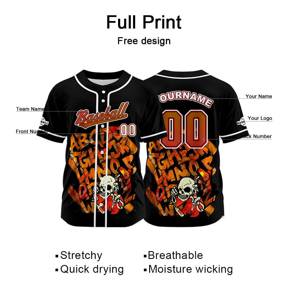 Camiseta de béisbol negra personalizada con botones para hombre mujer adulto y joven Nombre número y logotipo impresos