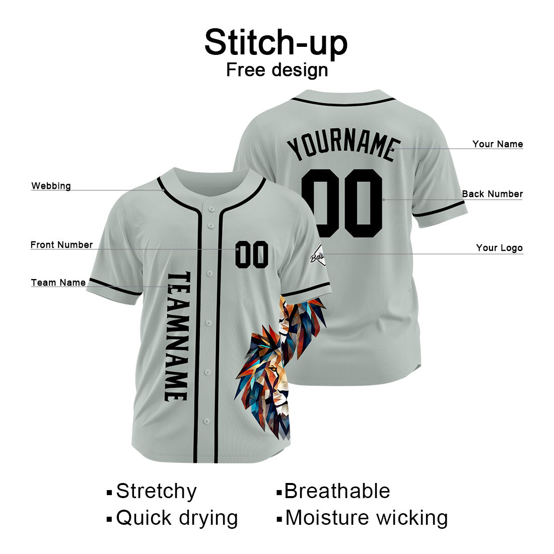 Uniformes de béisbol personalizados de alta calidad para adultos y niños & optimizados para el rendimiento (color gris)
