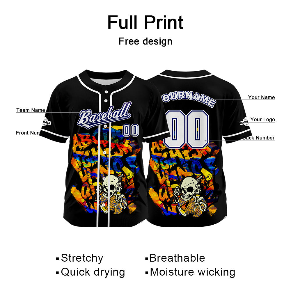 Camiseta de béisbol negra personalizada con botones para hombre mujer adulto y joven Nombre número y logotipo impresos