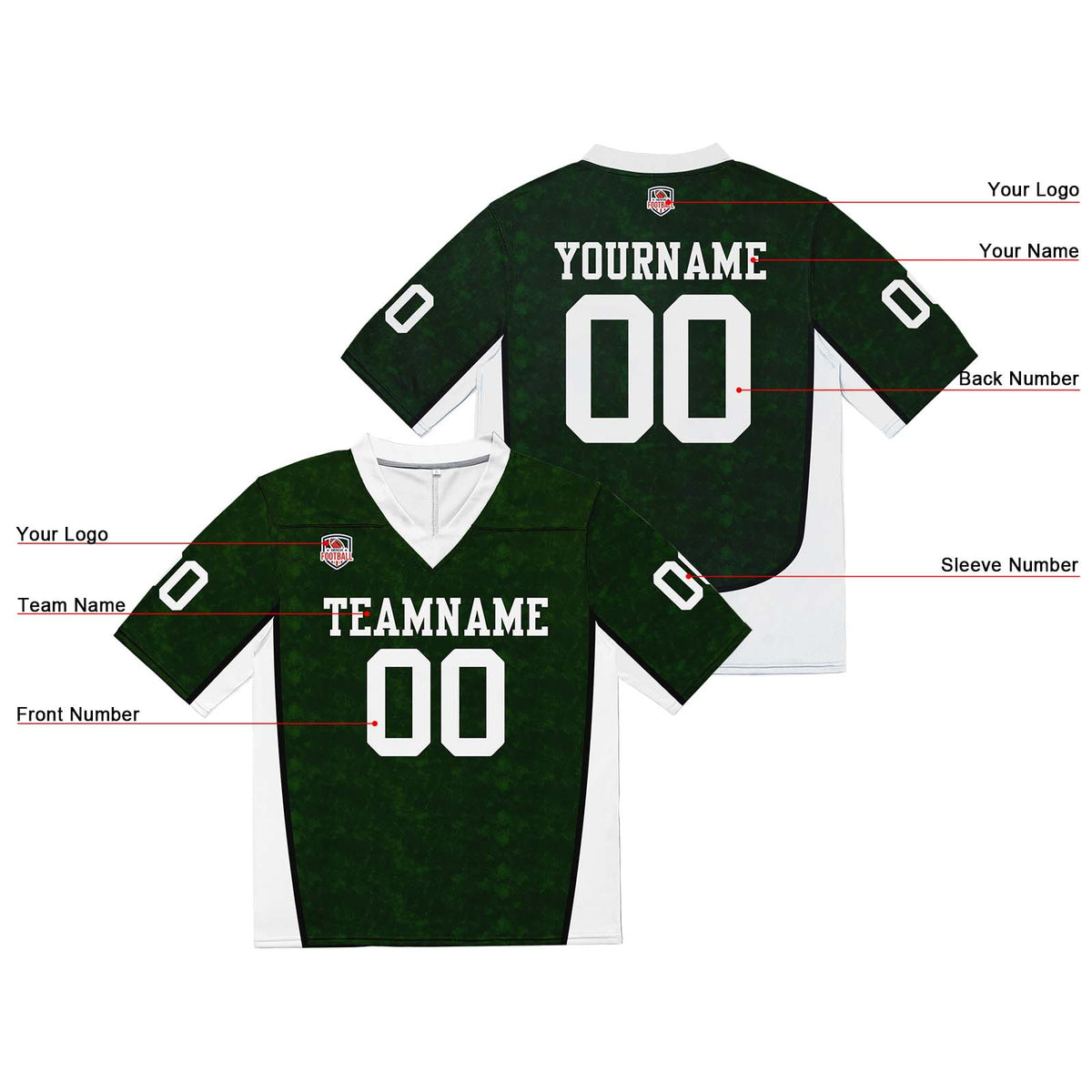 Camiseta de fútbol personalizada con nombre y número del equipo impresos y bordados-color verde oscuro