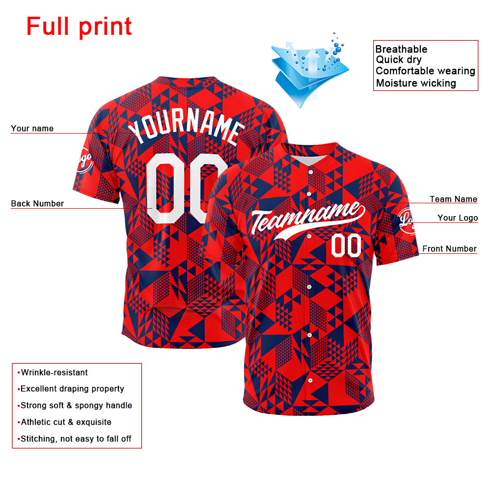 Camiseta de béisbol roja con dise?o personalizado estampado a todo color