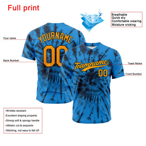 Camiseta de béisbol con dise?o personalizado de estampado completo color azul te?ido anudado