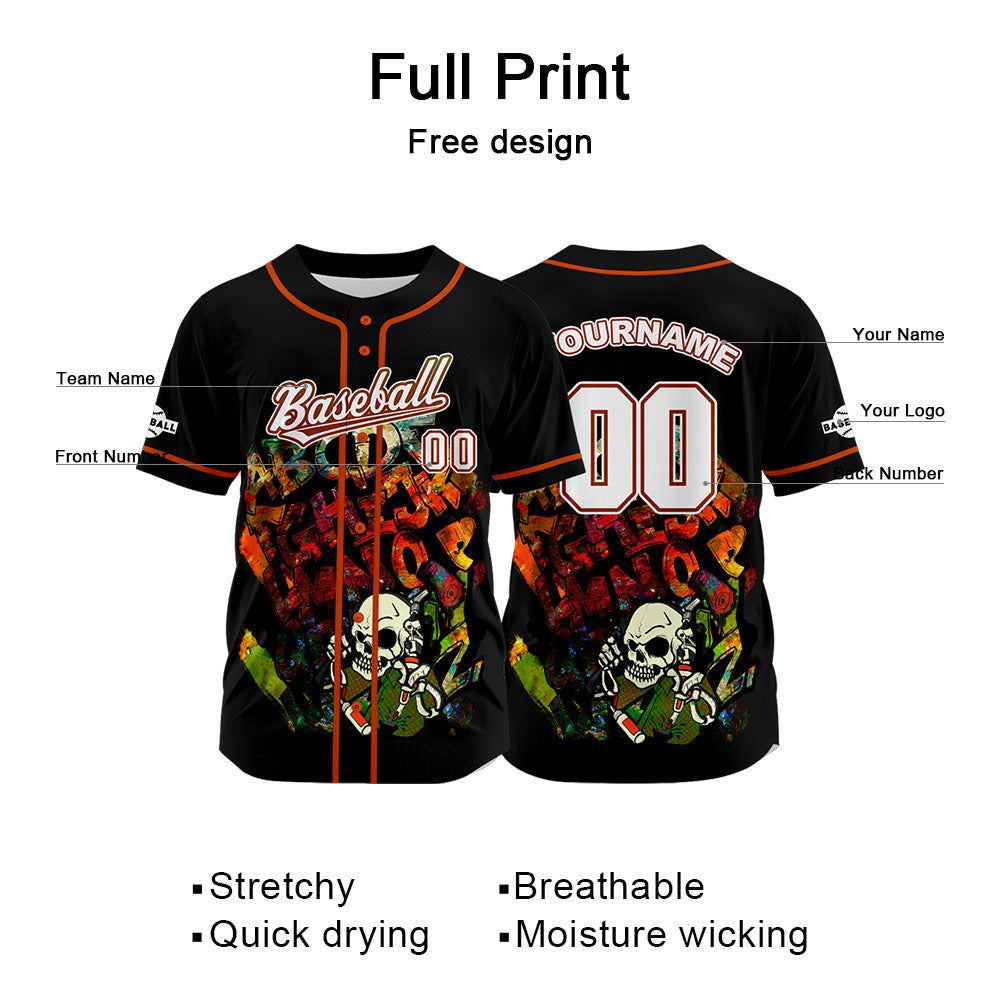 Camiseta de béisbol negra personalizada con botones para hombre mujer adulto y joven Nombre número y logotipo impresos