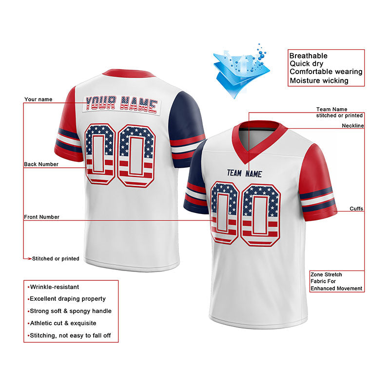 custom authentic football jersey navy-red-white mesh size 7x