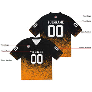 Camiseta de fútbol personalizada con nombre y número del equipo impresos y bordados-color negro y naranja