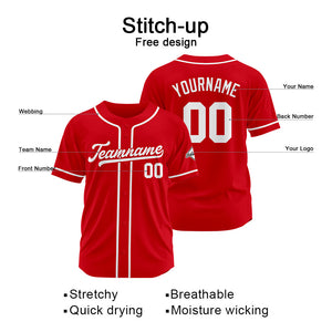 Camiseta de béisbol personalizada con diseño bordado & estilo hip hop & color rojo y blanco