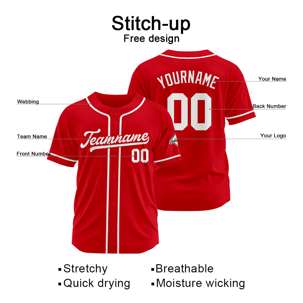 Camiseta de béisbol personalizada con diseño bordado & estilo hip hop & color rojo y blanco