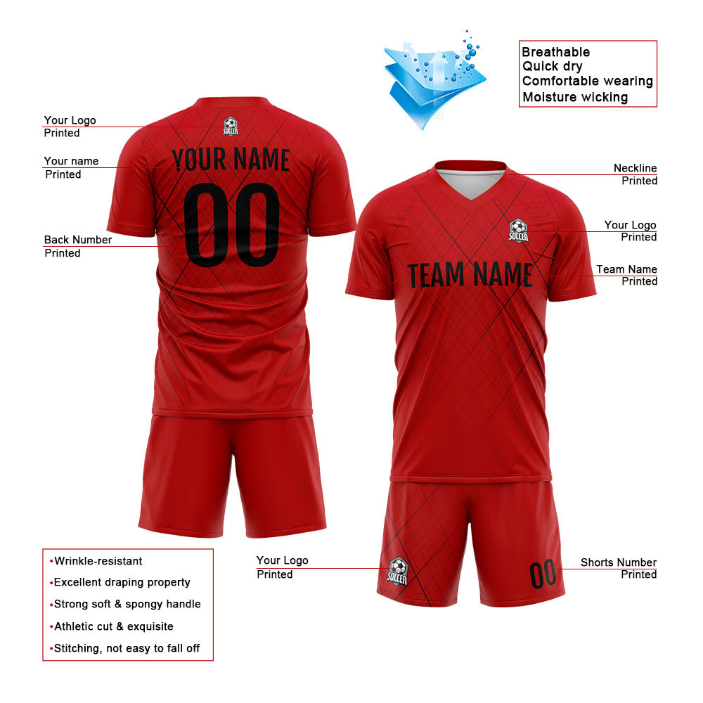 Uniforme de fútbol personalizado para niños y adultos & conjunto personalizado de camiseta roja y negra