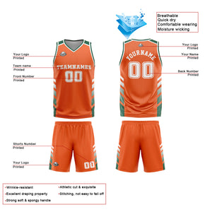 Uniforme de baloncesto personalizado de color naranja y verde con tu logotipo-nombre y número impresos