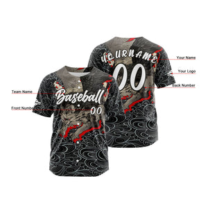 Camiseta de béisbol gris personalizada con botones para hombre mujer adulto y joven Estampado de nombre número y logotipo