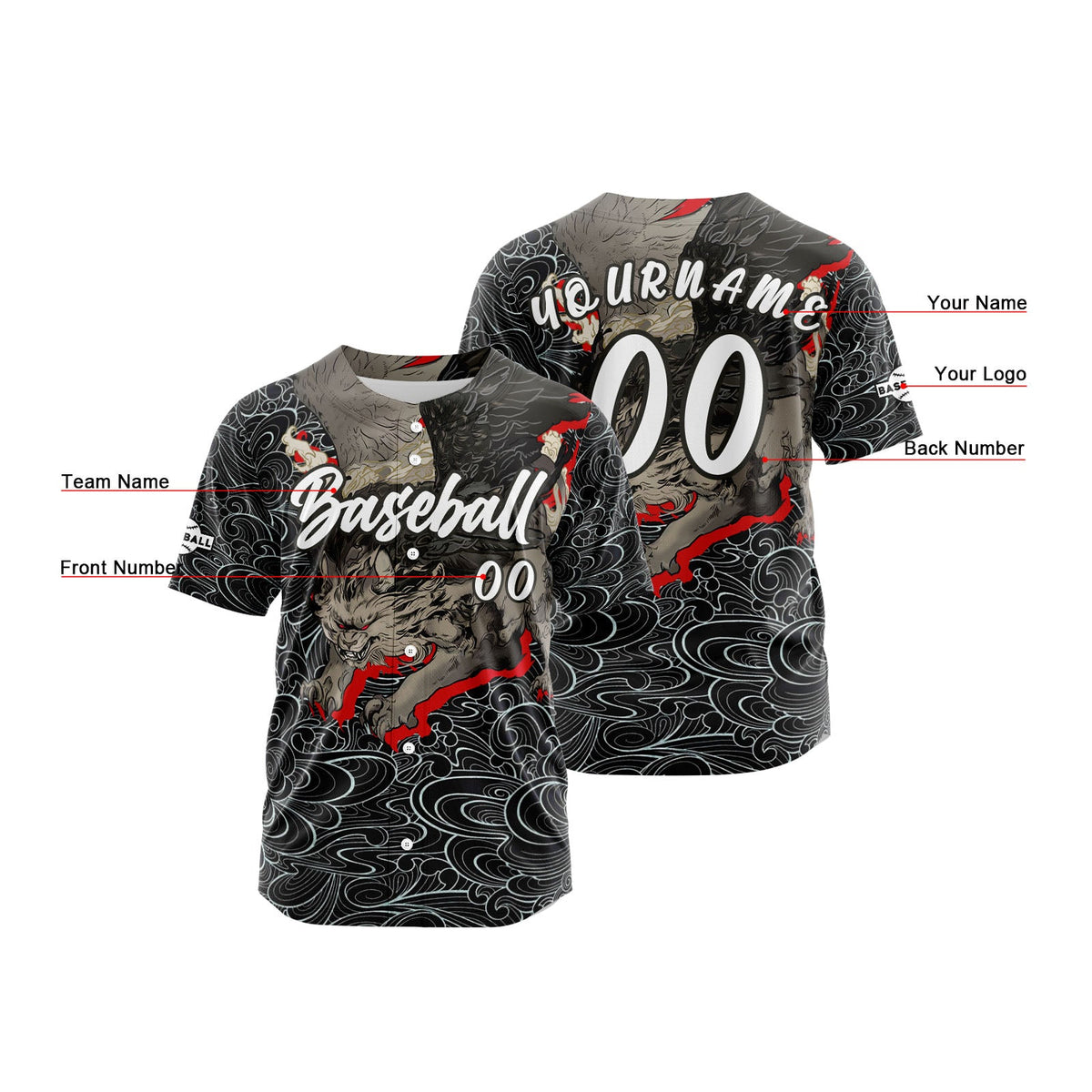 Camiseta de béisbol gris personalizada con botones para hombre mujer adulto y joven Estampado de nombre número y logotipo