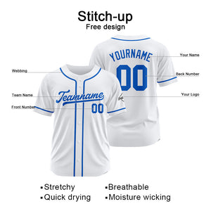 Camiseta de béisbol personalizada con diseño bordado & estilo hip hop & color blanco y azul rey