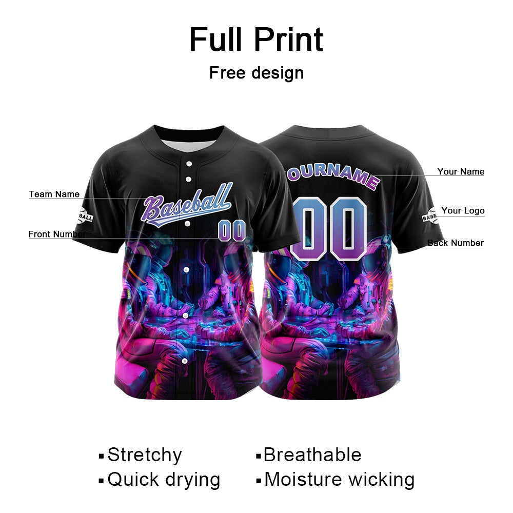 Camiseta de béisbol negra personalizada con botones para hombre mujer adulto y joven Nombre número y logotipo impresos