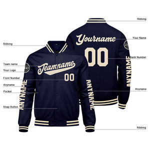 Chaquetas universitarias personalizadas azul marino y crema para hombres & mujeres y jóvenes & Chaquetas tipo Letterman personalizadas
