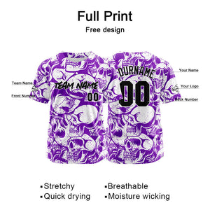 Camiseta de béisbol personalizada para hombres mujeres ni?os y jóvenes con bordados e impresión en morado y blanco