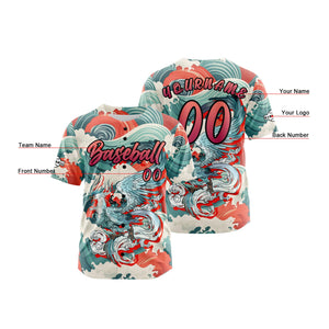 Camiseta de béisbol roja personalizada con botones para hombre mujer adulto y joven Estampado de nombre número y logotipo