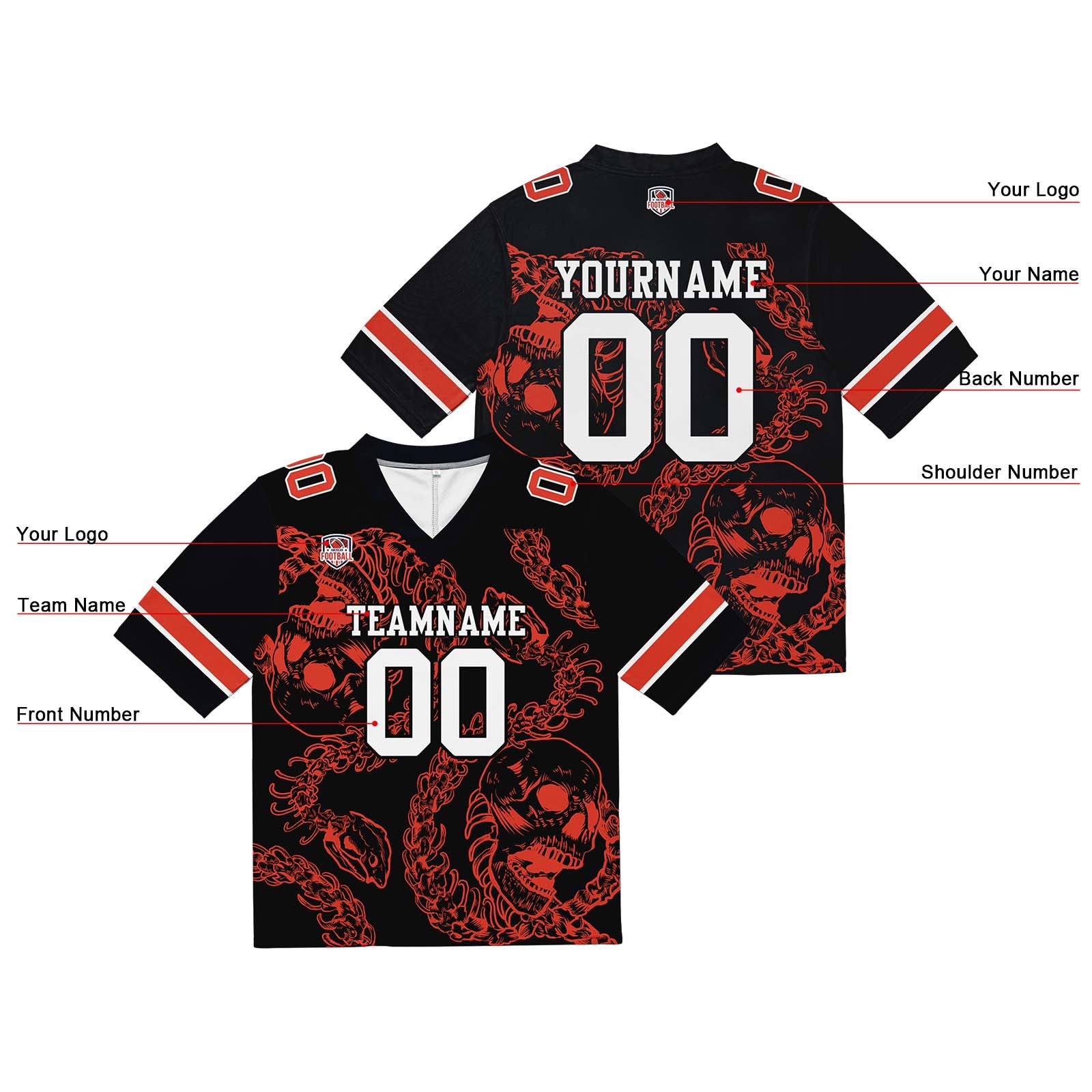 Camiseta de fútbol personalizada con nombre y número del equipo bordados y estampados -Naranja