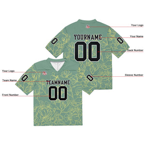 Camiseta de fútbol personalizada con nombre y número del equipo bordados-color verde grisáceo y amarillo