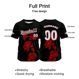 Camiseta de béisbol negra personalizada con nombre número y logotipo personalizados