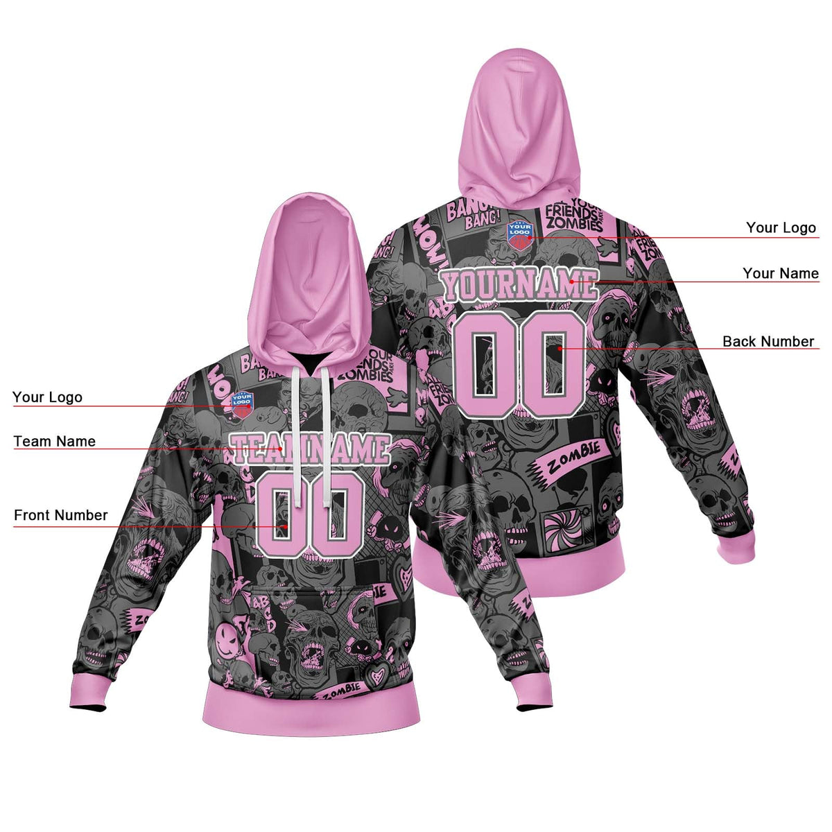 Sudadera con capucha degradada personalizada para hombre-mujer-niña o niño Imprime tu logotipo-nombre y número
