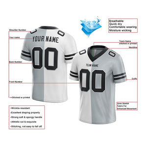 custom authentic split fashion football jersey gray-white-black mesh