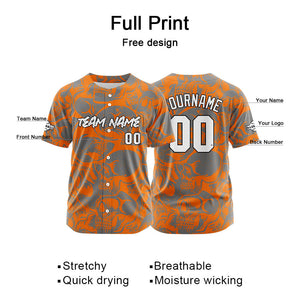 Camiseta de béisbol personalizada para hombres mujeres ni?os y jóvenes con bordados e impresión en naranja y gris