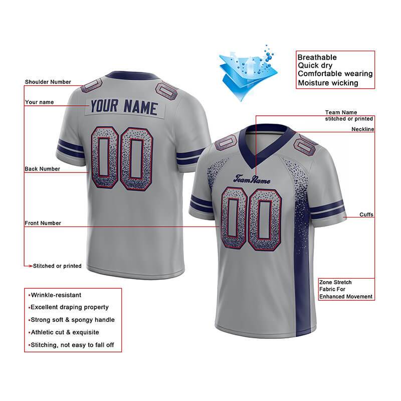 custom authentic drift fashion football jersey gray-navy mesh