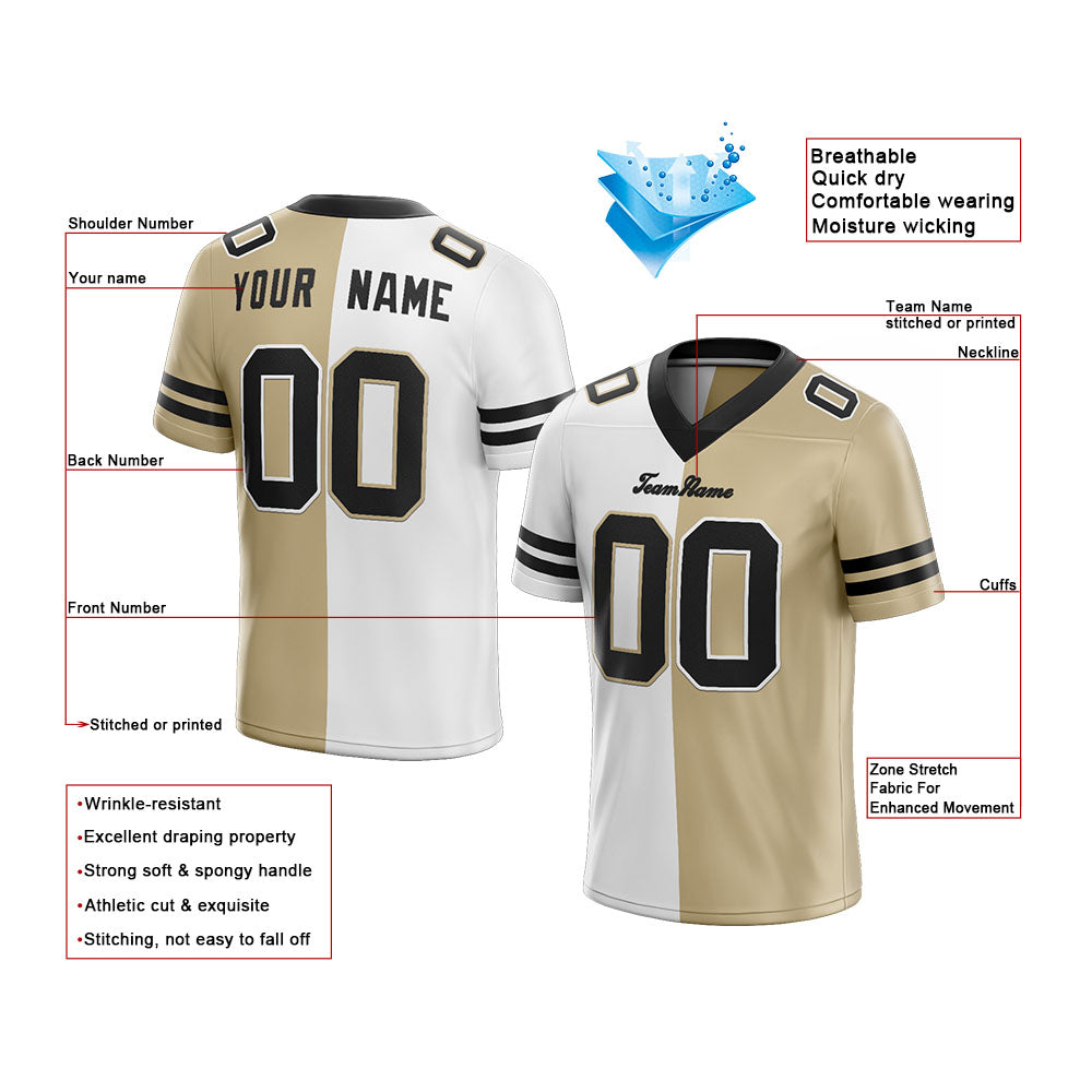 custom authentic split fashion football jersey gold-white-black
