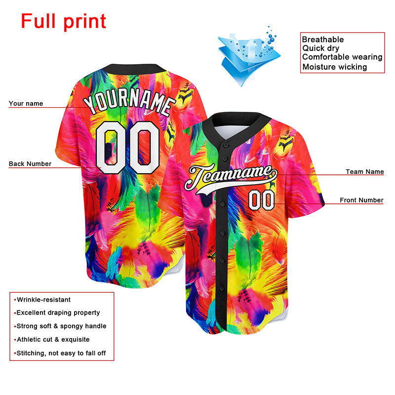custom full print design authentic colorful feather baseball jersey