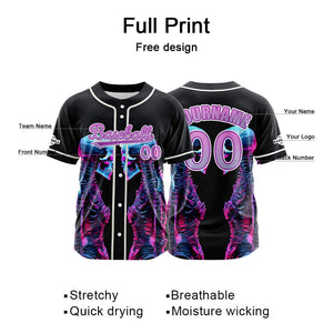 Camiseta de béisbol negra personalizada con botones para hombre mujer adulto y joven Nombre número y logotipo impresos