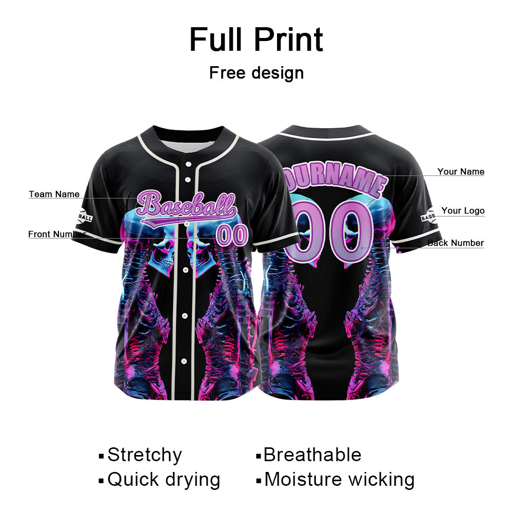 Camiseta de béisbol negra personalizada con botones para hombre mujer adulto y joven Nombre número y logotipo impresos