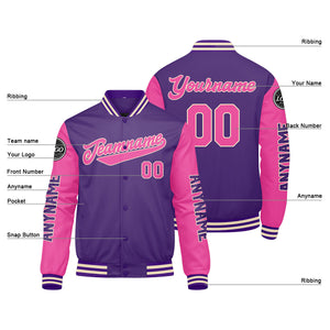 Chaquetas universitarias personalizadas en color morado y rosa para hombres & mujeres y jóvenes & Chaquetas estilo Letterman personalizadas