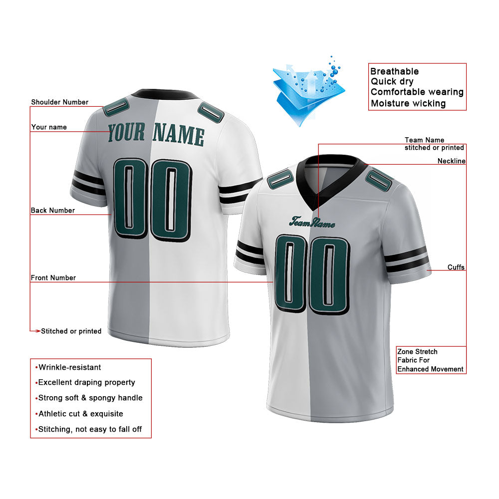 custom authentic split fashion football jersey green-black-white