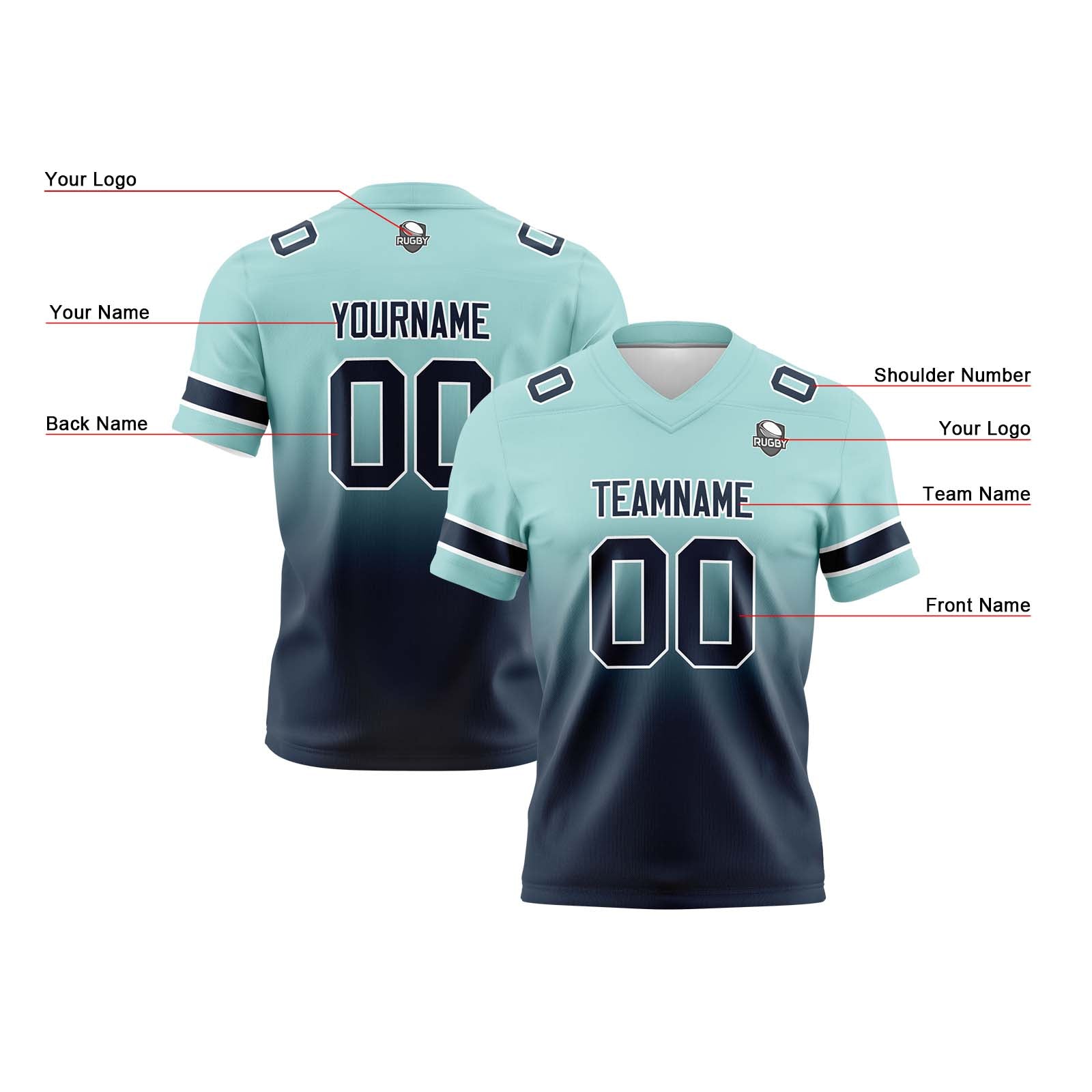 Camisetas de fútbol personalizadas con degradado-nombre-número y logotipo para adultos-niños y equipos