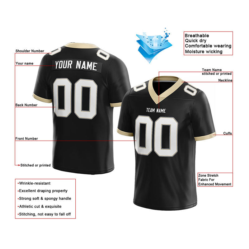 customized  authentic football jersey black-white-gold mesh