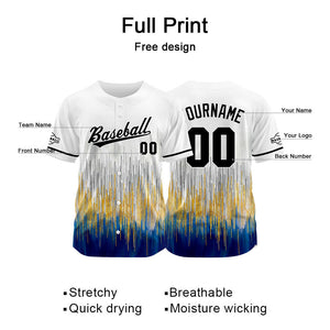 Camiseta de béisbol con dise?o personalizado estampado completo en blanco azul y crema