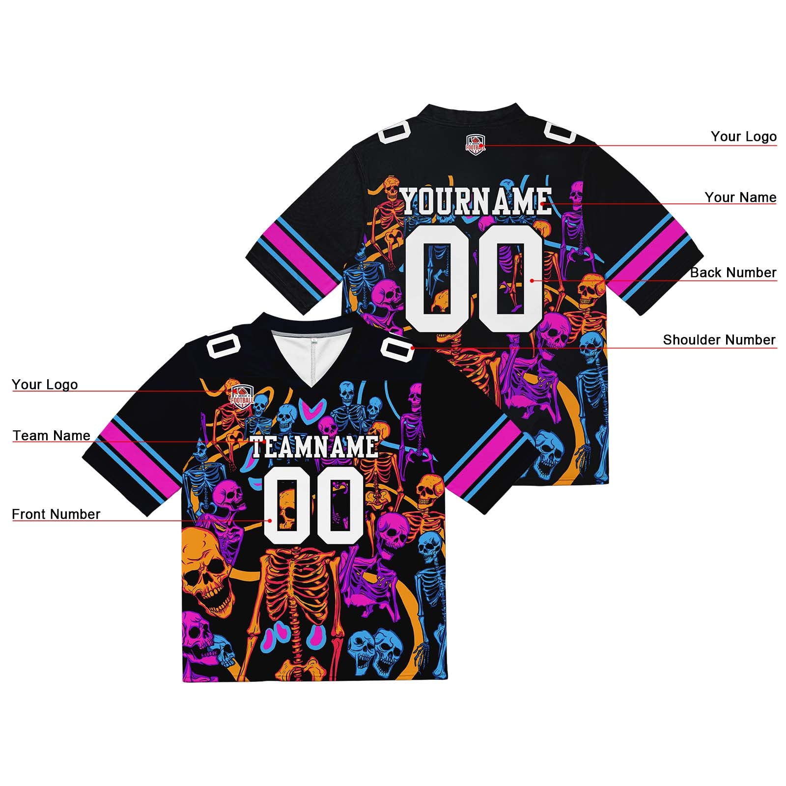 Camiseta de fútbol personalizada con nombre y número del equipo bordados y estampados -Naranja