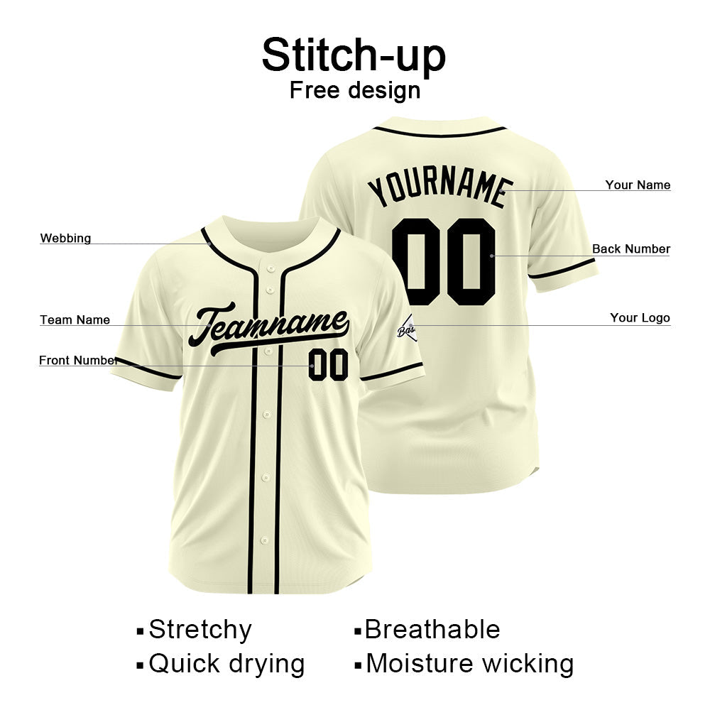Camiseta de béisbol personalizada con diseño bordado & estilo hip hop & color crema y negro
