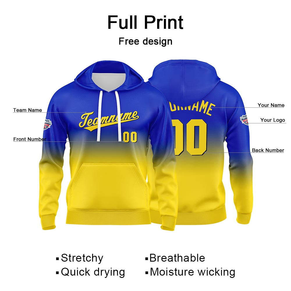 Sudadera con capucha personalizada con degradado para hombre-mujer-niña o niño Estampa tu logotipo-nombre o número en color amarillo real