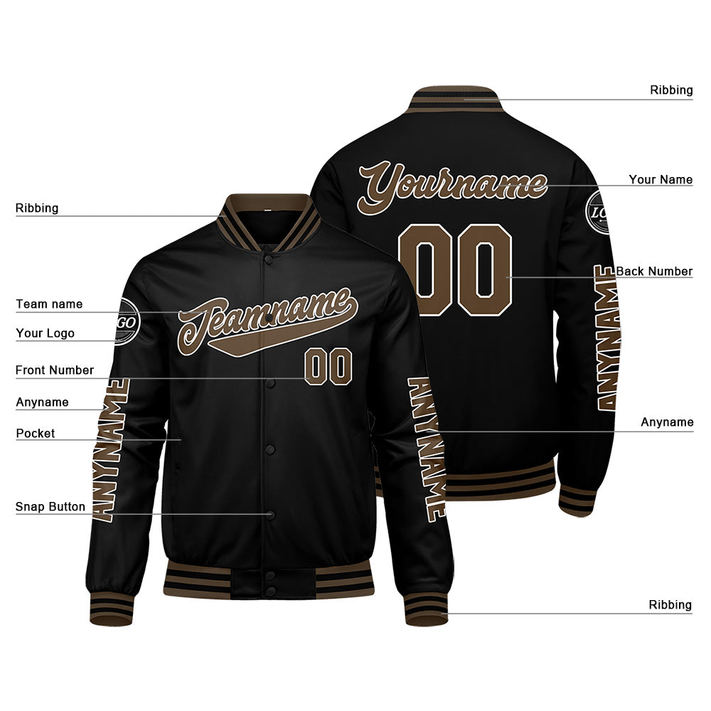 Chaquetas universitarias personalizadas en negro y marrón para hombres & mujeres y jóvenes & Chaquetas Letterman personalizadas