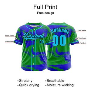 Camiseta de béisbol verde personalizada con botones para hombre mujer adulto y joven Nombre número y logotipo impresos