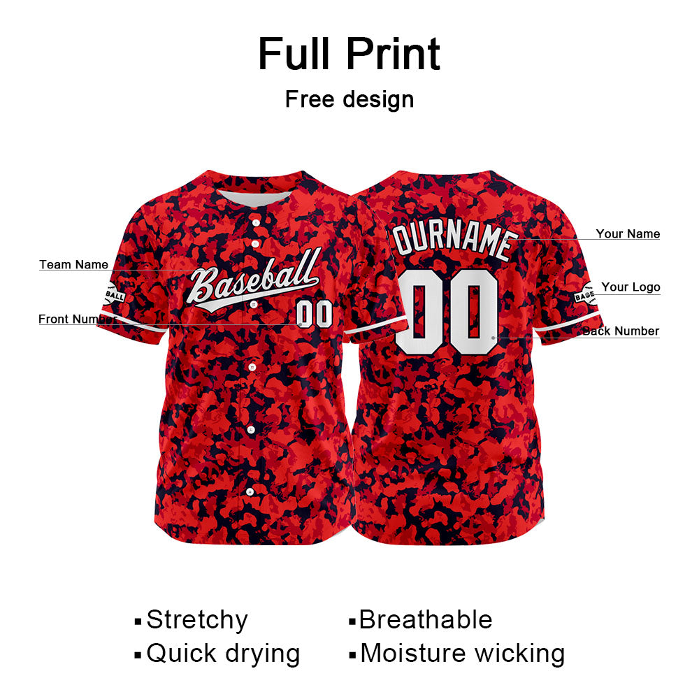 Camiseta de béisbol roja con dise?o personalizado estampado a todo color