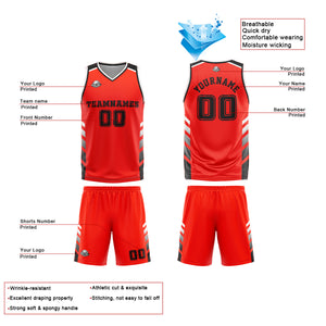 Uniforme de baloncesto personalizado rojo y negro con tu logotipo-nombre y número impresos