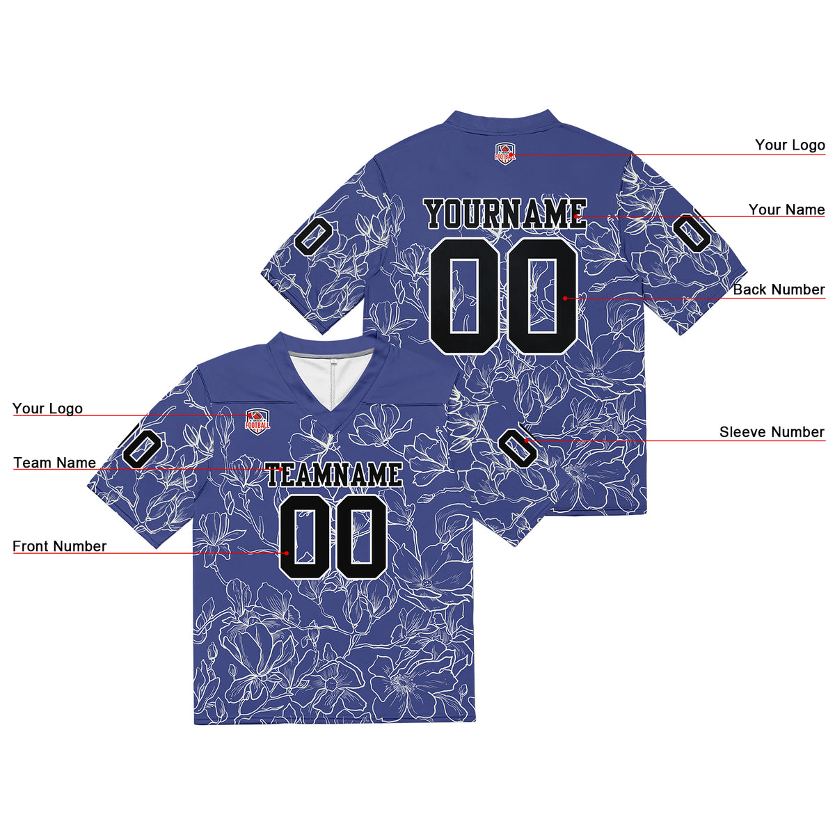 Camiseta de fútbol personalizada con nombre y número del equipo bordados-color gris y morado