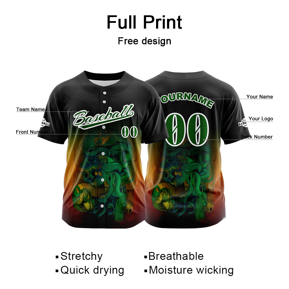 Camiseta de béisbol negra personalizada con botones para hombre mujer adulto y joven Nombre número y logotipo impresos