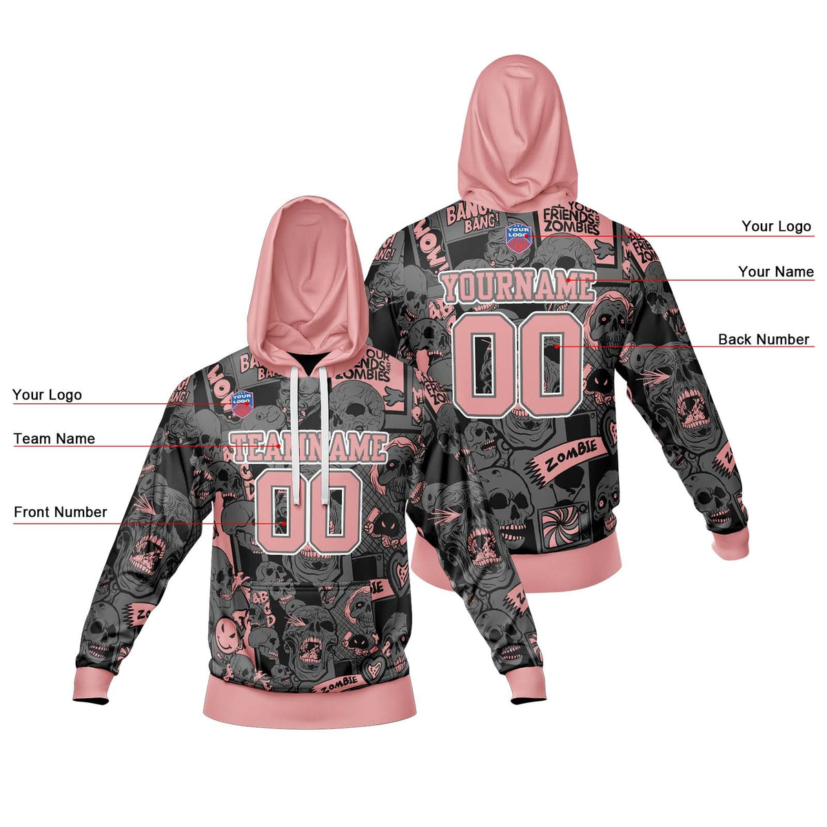 Sudadera con capucha degradada personalizada para hombre-mujer-niña o niño Imprime tu logotipo-nombre y número