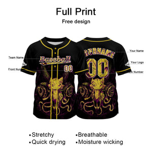 Camiseta de béisbol negra personalizada con nombre número y logotipo personalizados